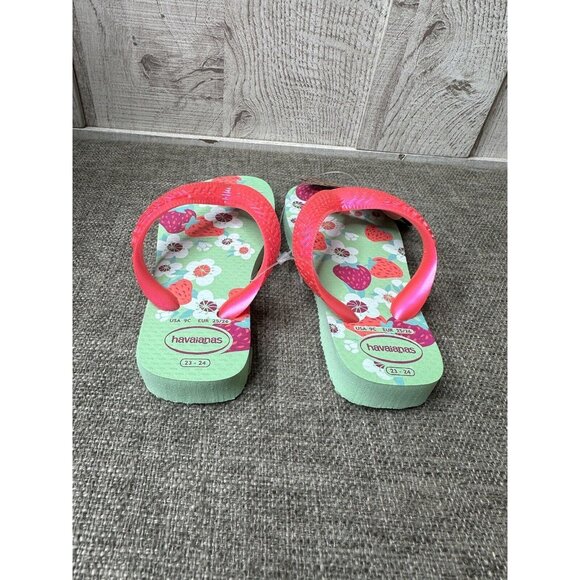 Havaianas Toddlers Logo Flip Flops Size 9C Sandals Girls Pink Green Strawberry - Picture 3 of 7